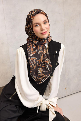 Pamuk Polyester Soft Eşarp Koyu Siyah Soyut Desenli Nefes Alan Hafif 90X90 - Soft Eşarp - | Silk Home