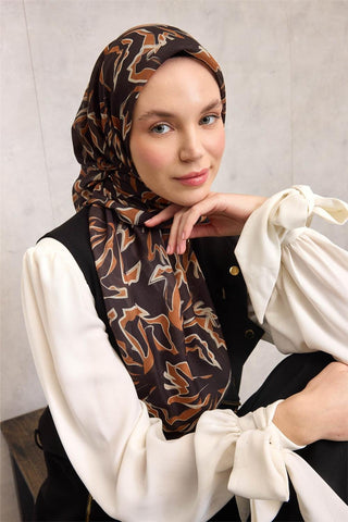 Pamuk Polyester Soft Eşarp Koyu Siyah Soyut Desenli Nefes Alan Hafif 90X90 - Soft Eşarp - | Silk Home