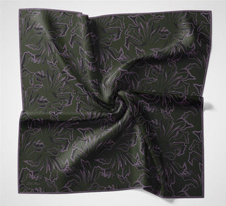 Pamuk Polyester Soft Eşarp Koyu Yeşil Soyut Desenli Tok Duruşlu 90X90