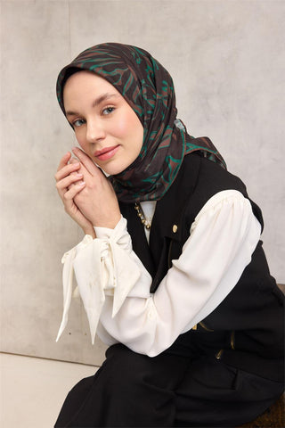 Pamuk Polyester Soft Eşarp Siyah Soyut Desenli Nefes Alan Hafif 90X90 - Soft Eşarp - | Silk Home