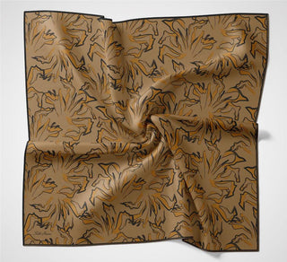Pamuk Polyester Soft Eşarp Taba Soyut Desenli Tok Duruşlu 90X90