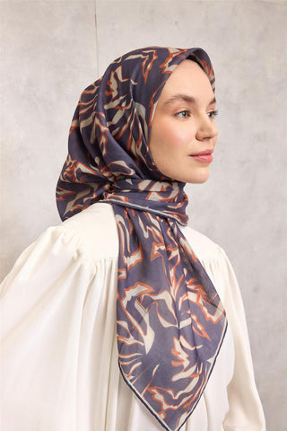 Pamuk Polyester Soft Eşarp Violet Soyut Desenli Tok Duruşlu 90X90