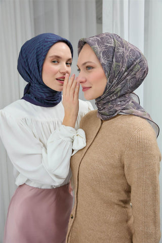 İnce Pamuk Soft Eşarp Soluk Mor Yaprak Desenli Hafif Dokulu 90X90 - Soft Eşarp - | Silk Home