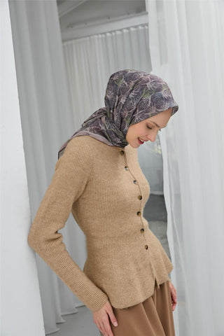 İnce Pamuk Soft Eşarp Soluk Mor Yaprak Desenli Hafif Dokulu 90X90 - Soft Eşarp - | Silk Home