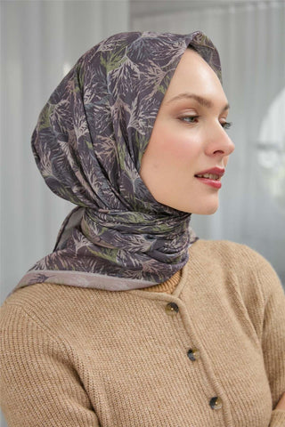 İnce Pamuk Soft Eşarp Soluk Mor Yaprak Desenli Hafif Dokulu 90X90 - Soft Eşarp - | Silk Home