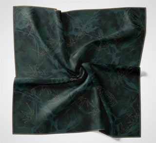Pamuk Polyester Soft Eşarp Yaprak Desen Petrol Mavi 90X90
