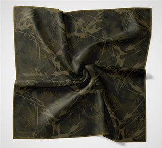 Pamuk Polyester Soft Eşarp Yaprak Desen Asker Yeşili 90X90