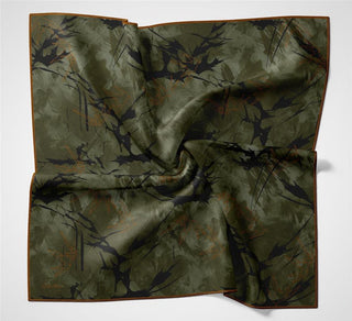 Pamuk Polyester Soft Eşarp Yaprak Desen Olive 90X90