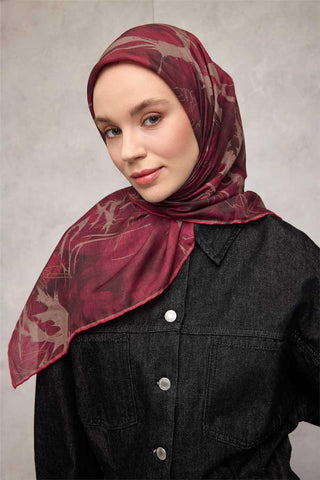 Cotton Polyester Soft Scarf Leaf Pattern Plum 90x90