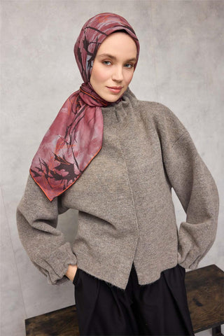 Cotton Polyester Soft Scarf Leaf Pattern Rose Pink 90x90