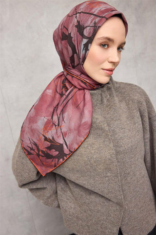 Cotton Polyester Soft Scarf Leaf Pattern Rose Pink 90x90