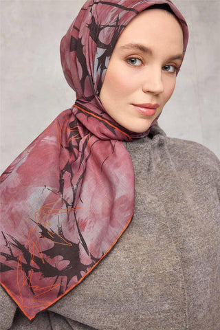 Cotton Polyester Soft Scarf Leaf Pattern Rose Pink 90x90