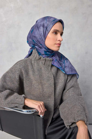 Pamuk Polyester Soft Eşarp Yaprak Desen Lavanta 90X90 - Soft Eşarp - | Silk Home