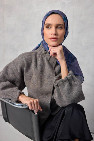 Pamuk Polyester Soft Eşarp Yaprak Desen Lavanta 90X90 - Soft Eşarp - | Silk Home