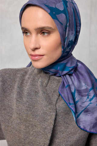 Pamuk Polyester Soft Eşarp Yaprak Desen Lavanta 90X90 - Soft Eşarp - | Silk Home