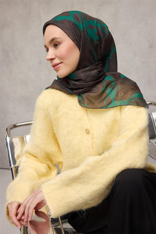 Cotton Polyester Soft Scarf Leaf Pattern Dark Brown 90x90