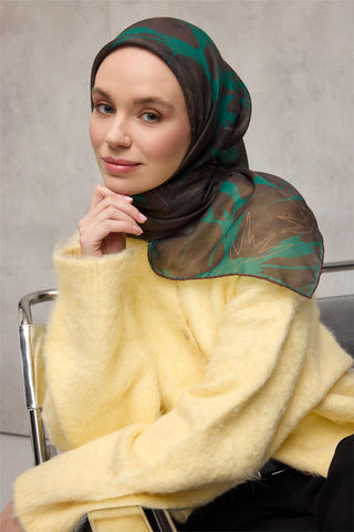 Cotton Polyester Soft Scarf Leaf Pattern Dark Brown 90x90