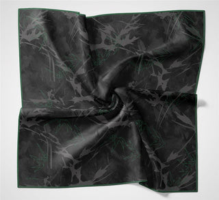 Pamuk Polyester Soft Eşarp Yaprak Desen Antrasit Mavi 90X90 - Soft Eşarp - | Silk Home