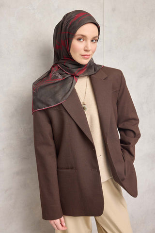 Pamuk Polyester Soft Eşarp Yaprak Desen Dumanlı Siyah 90X90 - Soft Eşarp - | Silk Home