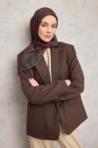 Pamuk Polyester Soft Eşarp Yaprak Desen Dumanlı Siyah 90X90 - Soft Eşarp - | Silk Home