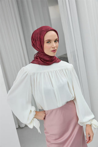 Soft Pamuk Eşarp Çilek Kırmızısı Yaprak Desenli Hafif Tok Duruşlu 90X90