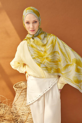 Riva Şal Tencel Bloom Gümüş - Riva Şal - | Silk Home