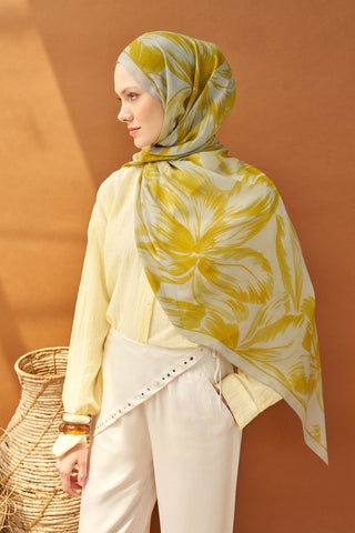 Riva Şal Tencel Bloom Gümüş - Riva Şal - | Silk Home