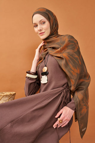 Riva Şal Tencel Bloom Kahverengi - Riva Şal - | Silk Home