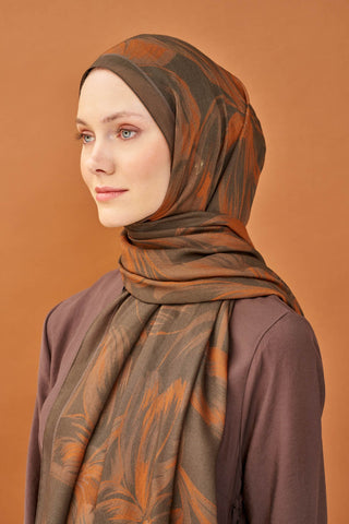 Riva Şal Tencel Bloom Kahverengi - Riva Şal - | Silk Home