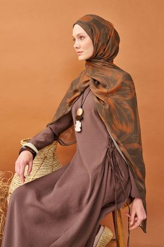 Riva Şal Tencel Bloom Kahverengi - Riva Şal - | Silk Home