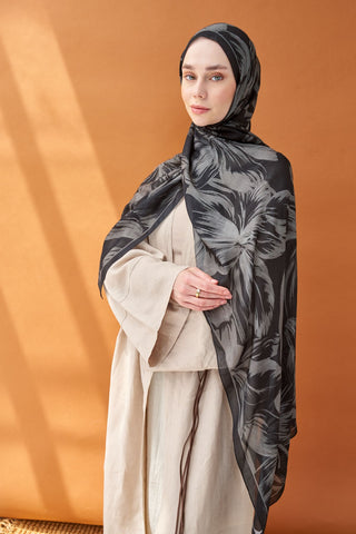 Riva Şal Tencel Bloom Koyu Gri - Riva Şal - | Silk Home
