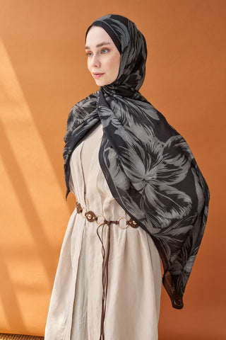 Riva Şal Tencel Bloom Koyu Gri - Riva Şal - | Silk Home