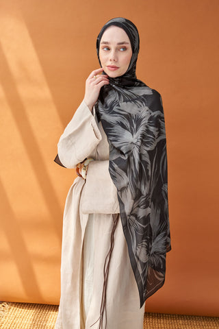 Riva Şal Tencel Bloom Koyu Gri - Riva Şal - | Silk Home