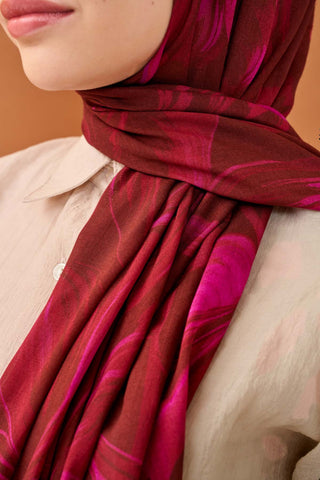 Riva Şal Tencel Bloom Koyu Kırmızı - Riva Şal - | Silk Home