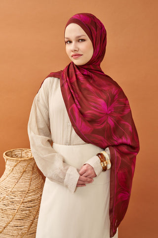 Riva Şal Tencel Bloom Koyu Kırmızı - Riva Şal - | Silk Home