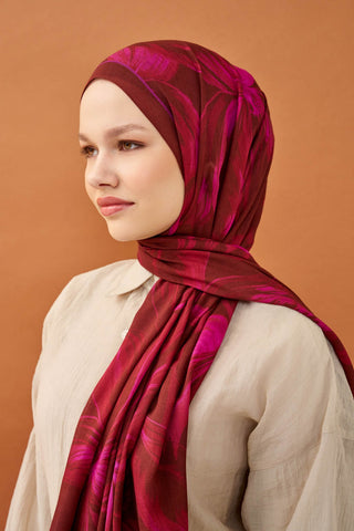 Riva Şal Tencel Bloom Koyu Kırmızı - Riva Şal - | Silk Home