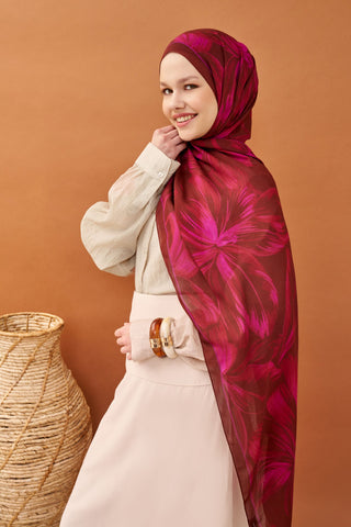 Riva Şal Tencel Bloom Koyu Kırmızı - Riva Şal - | Silk Home