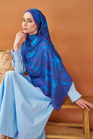 Riva Şal Tencel Bloom Koyu Mavi - Riva Şal - | Silk Home