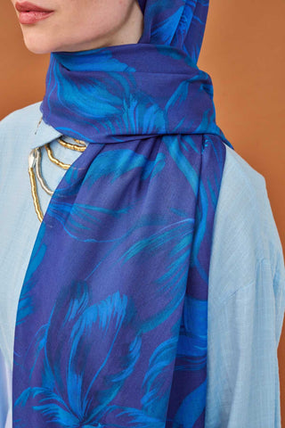 Riva Şal Tencel Bloom Koyu Mavi - Riva Şal - | Silk Home