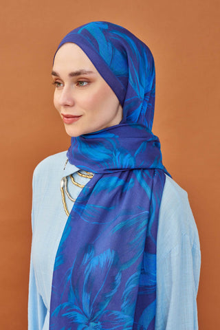 Riva Şal Tencel Bloom Koyu Mavi - Riva Şal - | Silk Home