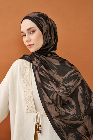 Riva Şal Tencel Bloom Siyah - Riva Şal - | Silk Home