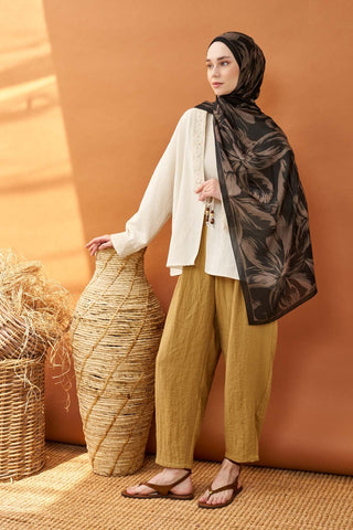 Riva Şal Tencel Bloom Siyah - Riva Şal - | Silk Home
