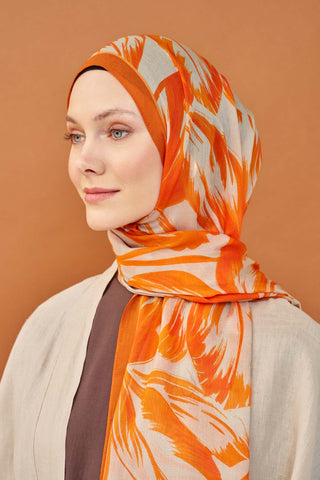 Riva Şal Tencel Bloom Turuncu - Riva Şal - | Silk Home