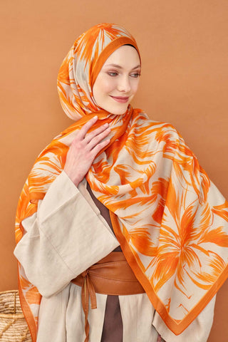 Riva Şal Tencel Bloom Turuncu - Riva Şal - | Silk Home