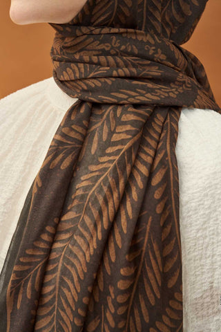 Riva Şal Tencel Boston Fern Acı Kahve - Riva Şal - | Silk Home