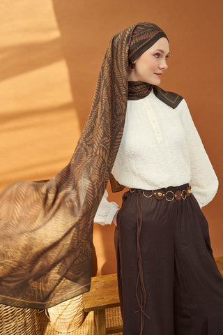 Riva Şal Tencel Boston Fern Acı Kahve - Riva Şal - | Silk Home