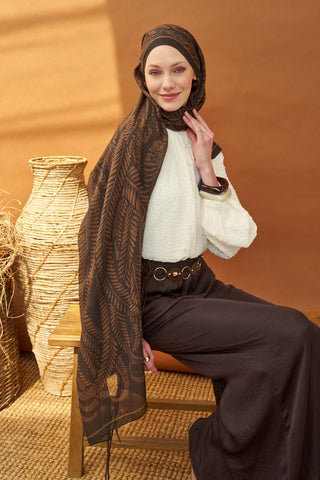 Riva Şal Tencel Boston Fern Acı Kahve - Riva Şal - | Silk Home