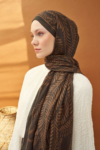 Riva Şal Tencel Boston Fern Acı Kahve - Riva Şal - | Silk Home