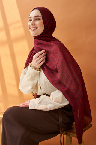 Riva Şal Tencel Boston Fern Bordo - Riva Şal - | Silk Home