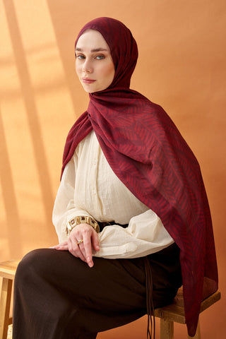 Riva Şal Tencel Boston Fern Bordo - Riva Şal - | Silk Home